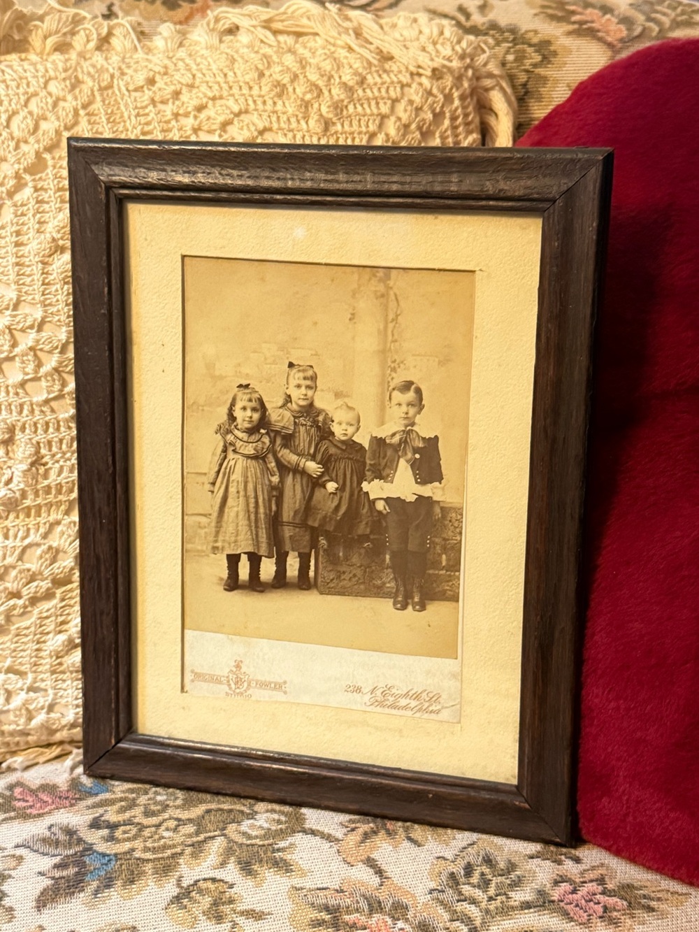 Antique late 1800’s Cabinet Card in Wood Picture Frame with Cream Mat